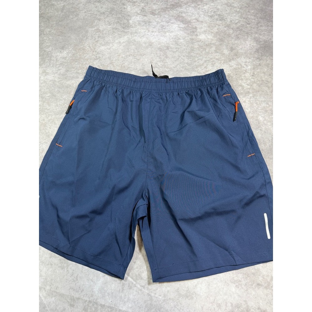 Unbranded Athletic Shorts Mens Medium Navy Blue Zipper Pockets Drawstring